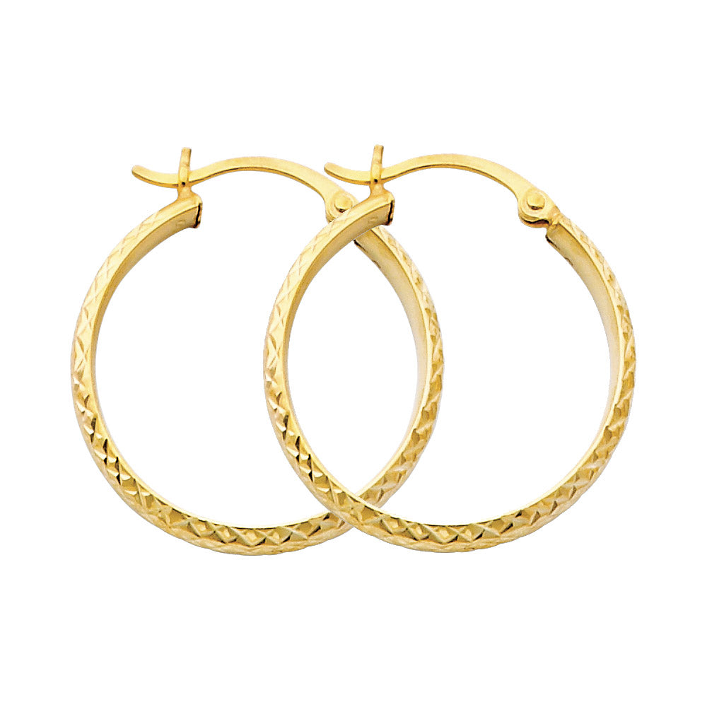 14K Yellow Gold Diamond-Cut Hoop Earrings 3mm thick aprox 1" in diameter