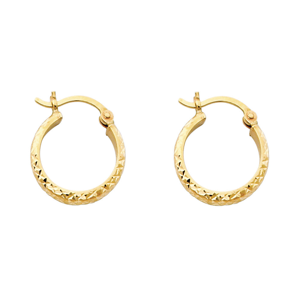 14K Yellow Gold Diamond-Cut Hoop Earrings 3mm thick aprox 1/2" in diameter