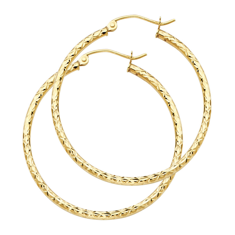 14K Yellow Gold Diamond-Cut Hoop Earrings 2.0mm thick aprox 1.5" in diameter
