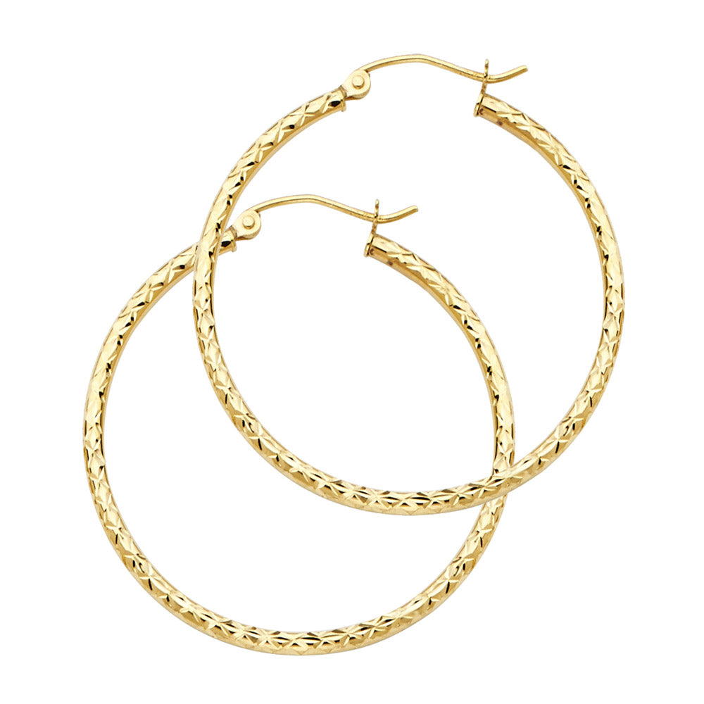 14K Yellow Gold Diamond-Cut Hoop Earrings 2.0mm thick aprox 1" in diameter