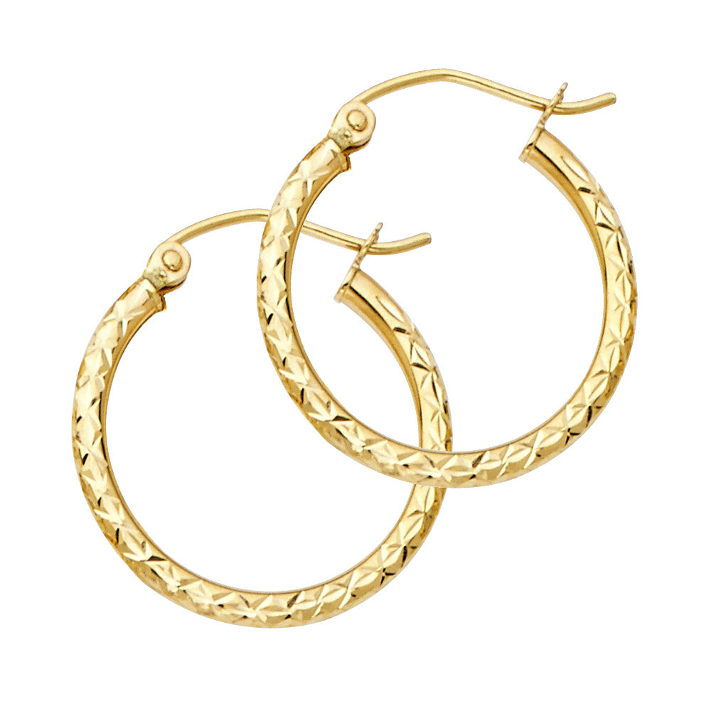 14K Yellow Gold Diamond-Cut Hoop Earrings 2.0mm thick aprox 3/4" in diameter