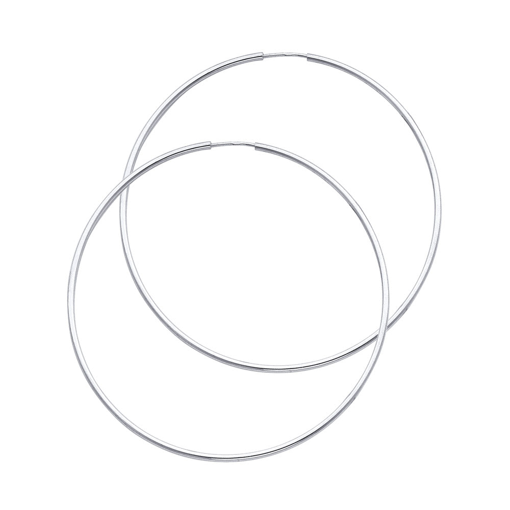 14K White Gold Hollow Hoop Earrings 1.5mm Thick Aprox 1.8" in Diameter