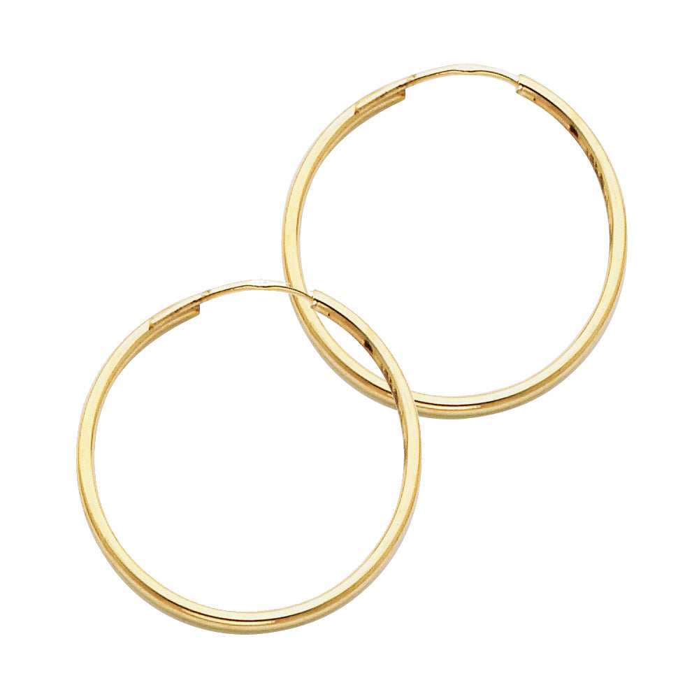 14K Yellow Gold Hollow Hoop Earrings 1.5mm Thick Aprox .9" in Diameter