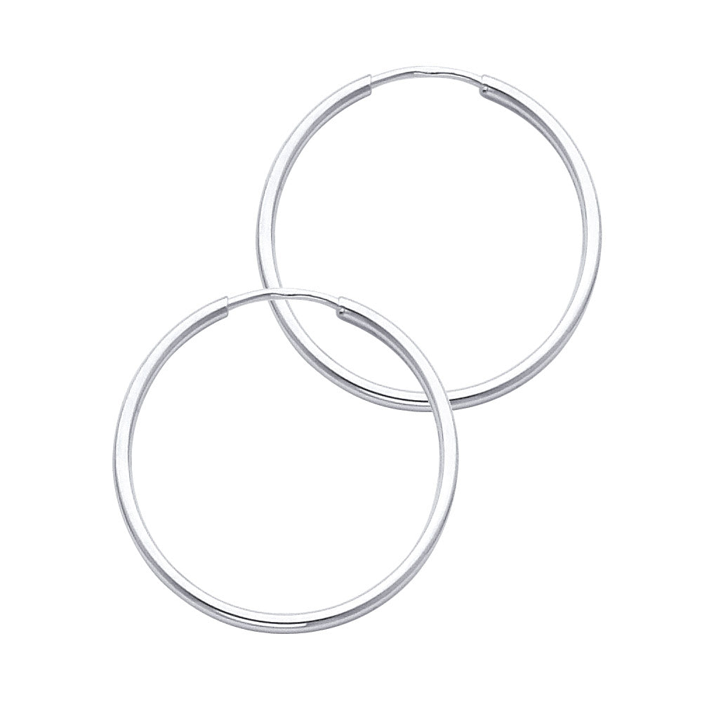 14K White Gold Hollow Hoop Earrings 1.5mm Thick Aprox .9" in Diameter