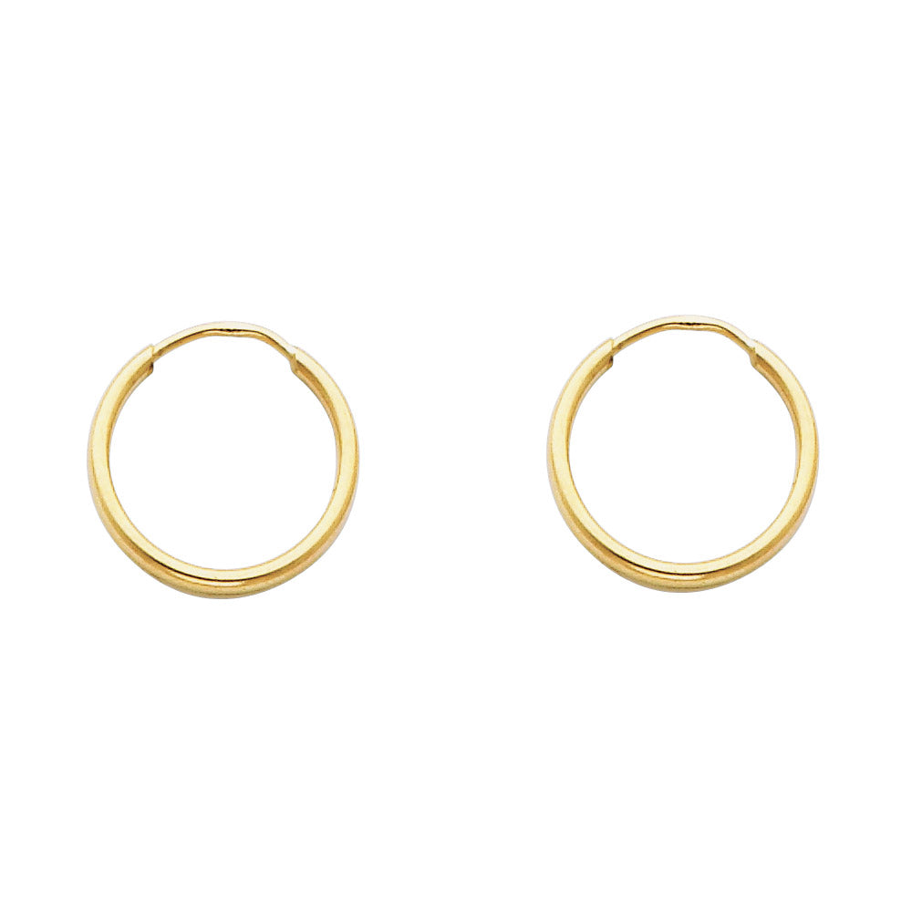14K Yellow Gold Hollow Hoop Earrings 1.5mm Thick Aprox .5" in Diameter