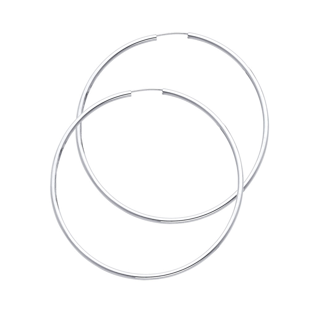 14K White Gold Hollow Hoop Earrings 2.0mm Thick Aprox 2.2" in Diameter