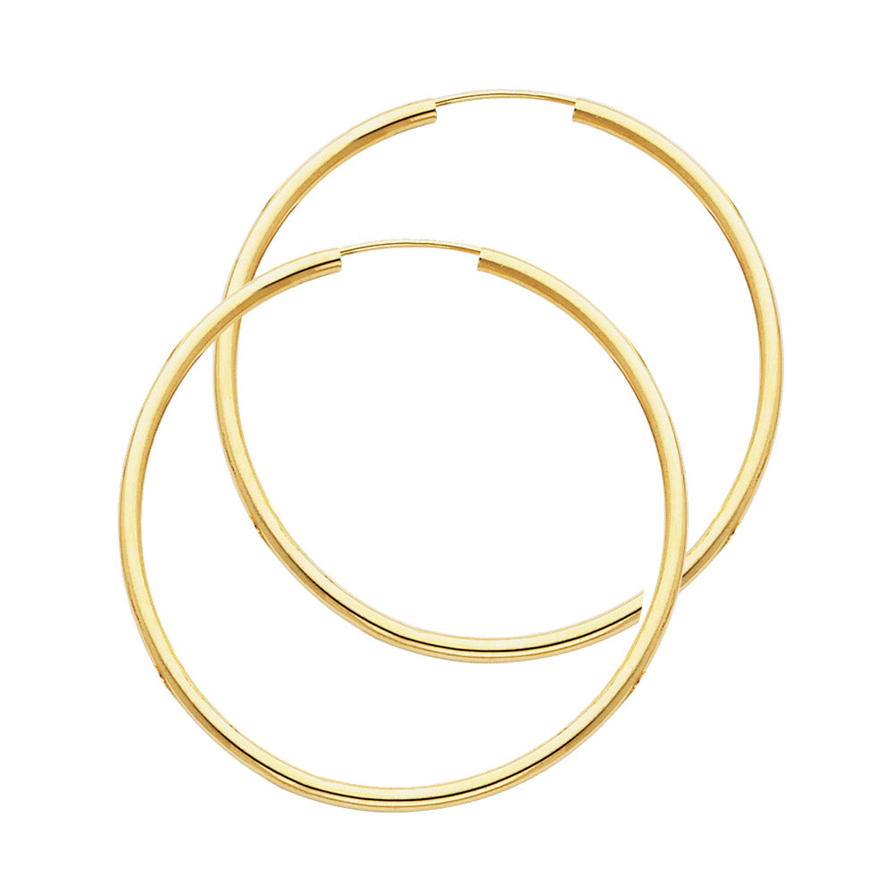 14K Yellow Gold Hollow Hoop Earrings 2.0mm Thick Aprox 1.4" in Diameter