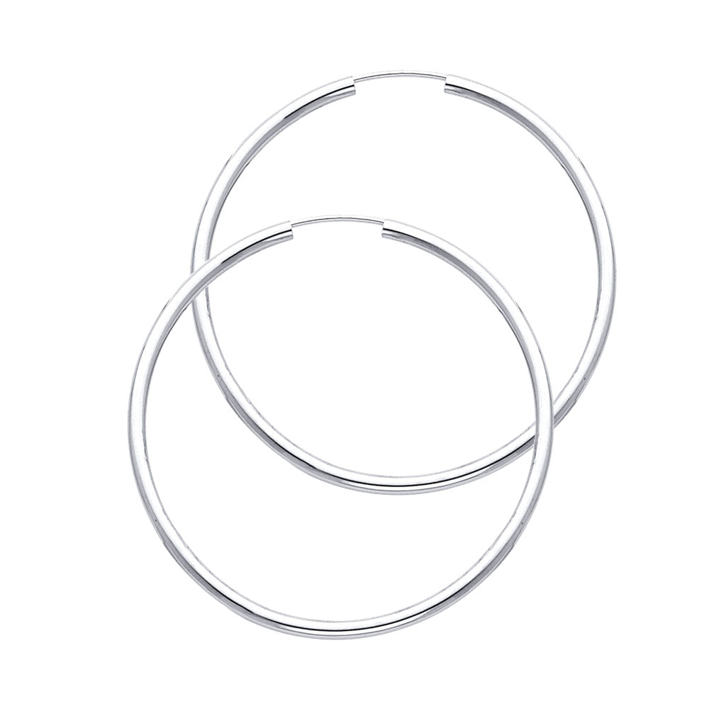 14K White Gold Hollow Hoop Earrings 2.0mm Thick Aprox 1.4" in Diameter