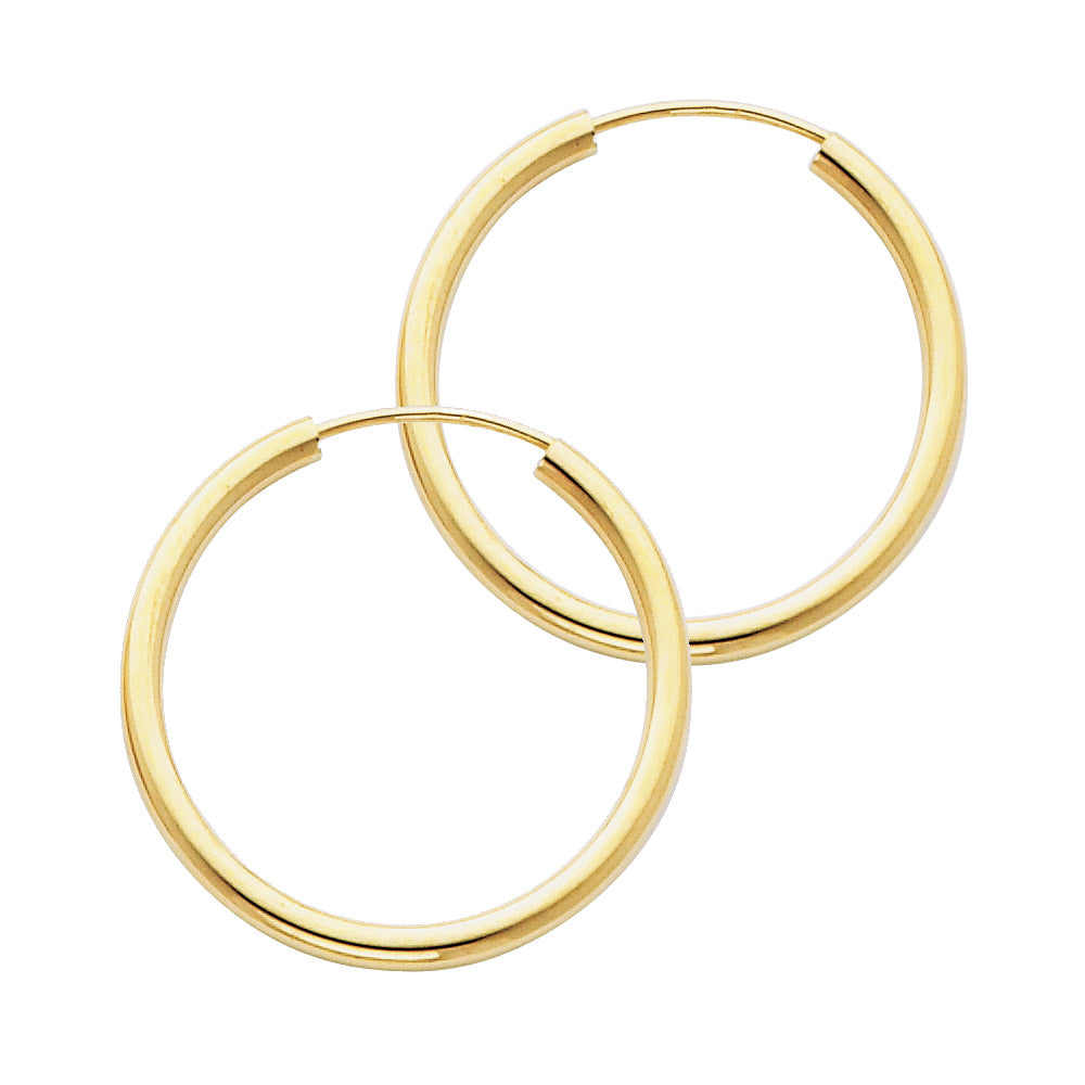 14K Yellow Gold Hollow Hoop Earrings 2.0mm Thick Aprox 1.0" in Diameter