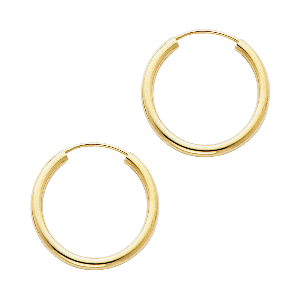 14K Yellow Gold Hollow Hoop Earrings 2.0mm Thick Aprox 0.8" in Diameter