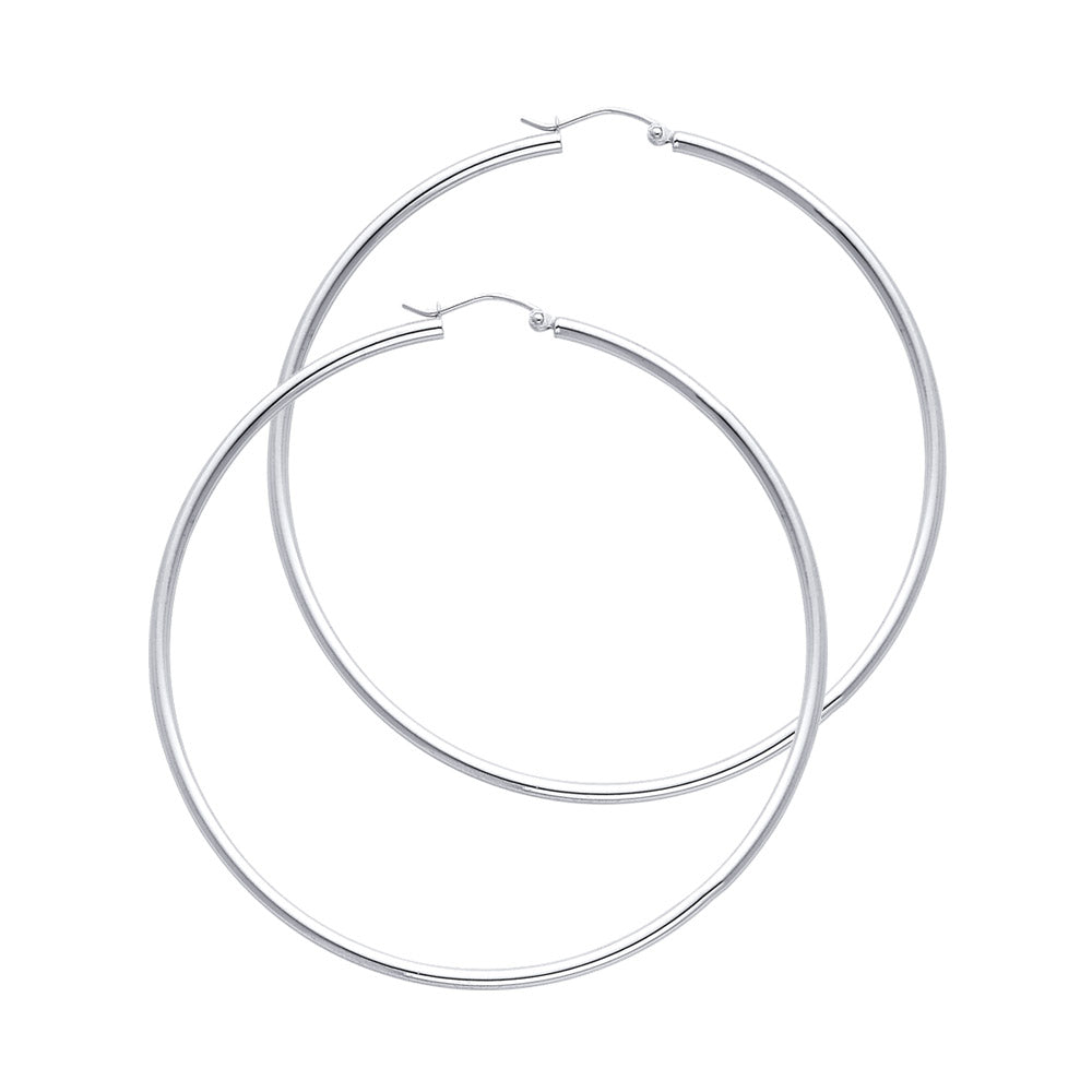 14K White Gold Hollow Hoop Earrings 2.0mm Thick Aprox 2.2" in Diameter