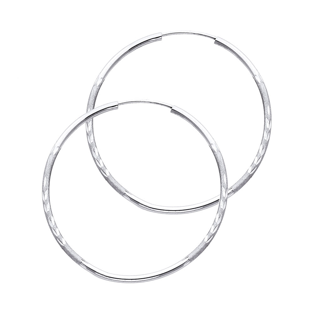 14K White Gold Hollow Satin-Finish / Diamond Cut Hoop Earrings 1.5mm Thick Aprox 1.2" in Diameter
