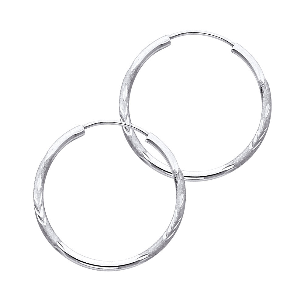 14K White Gold Hollow Satin-Finish / Diamond Cut Hoop Earrings 1.5mm Thick Aprox 1.0" in Diameter