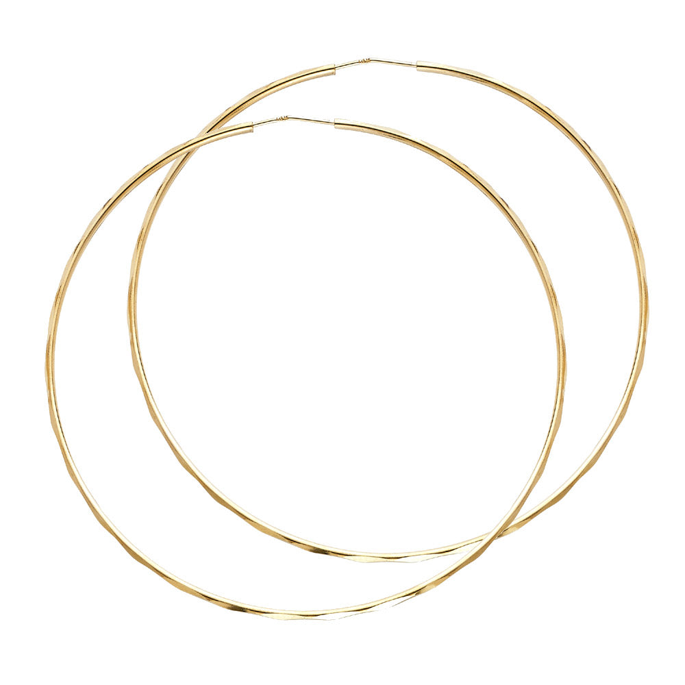 14K Yellow Gold Diamond-Cut Faceted Hoop Earrings 1.5mm thick aprox 2.5" in diameter