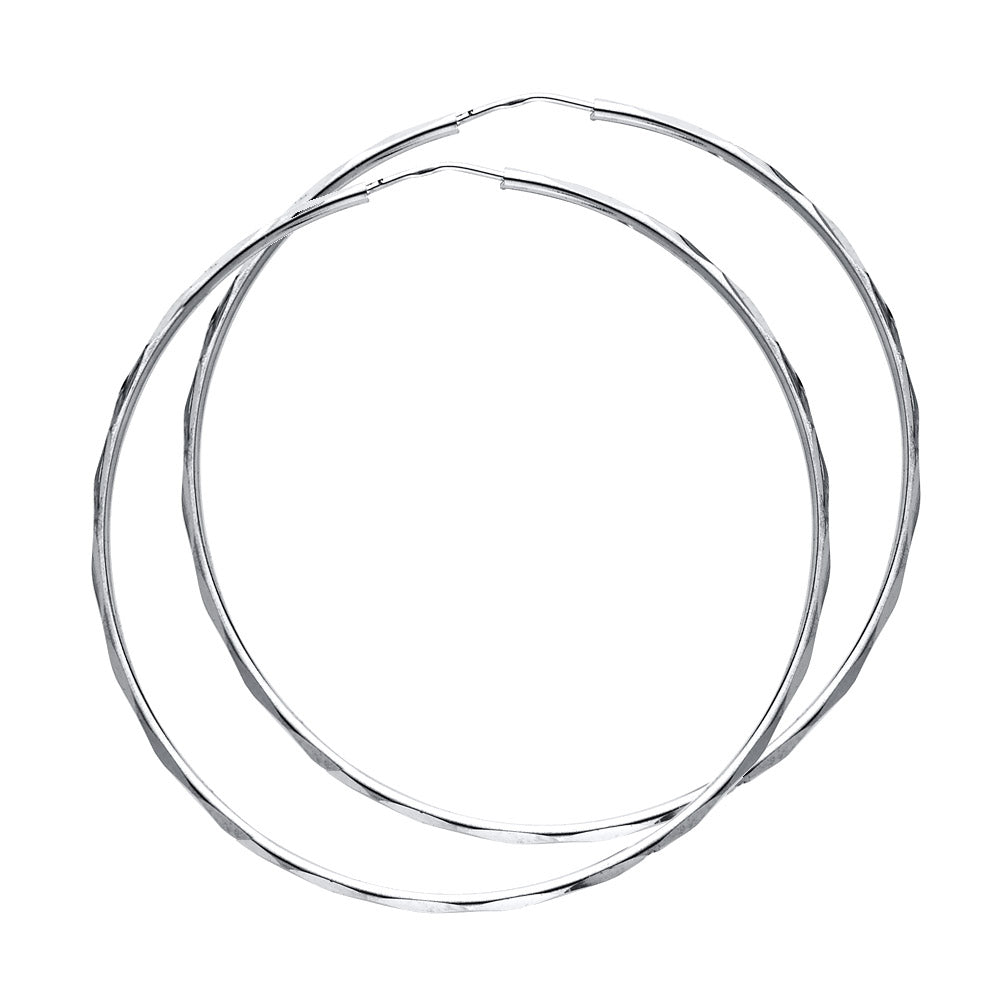 14K White Gold Diamond-Cut Faceted Hoop Earrings 1.5mm thick aprox 1 3/4" in diameter