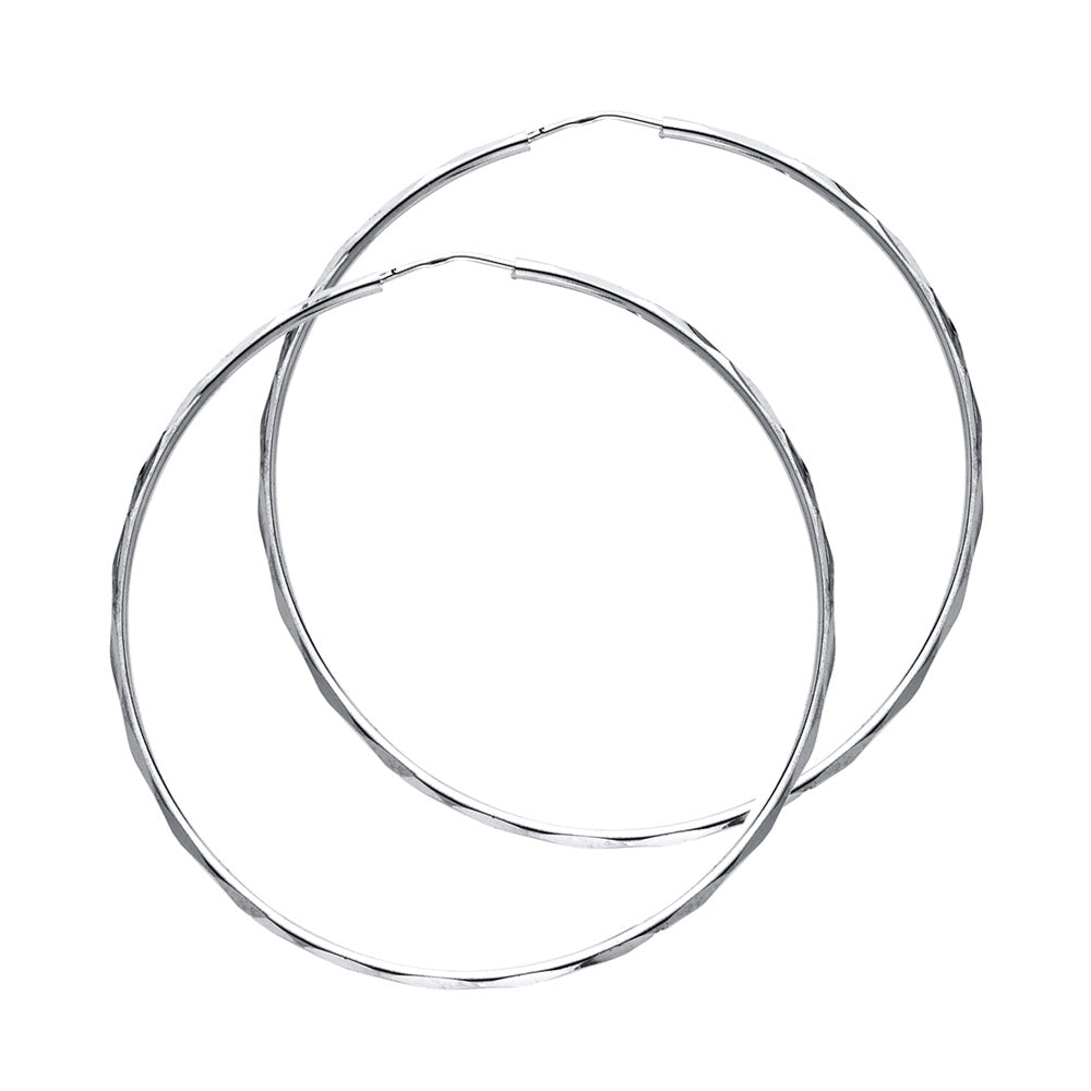 14K White Gold Diamond-Cut Faceted Hoop Earrings 1.5mm thick aprox 1.5" in diameter