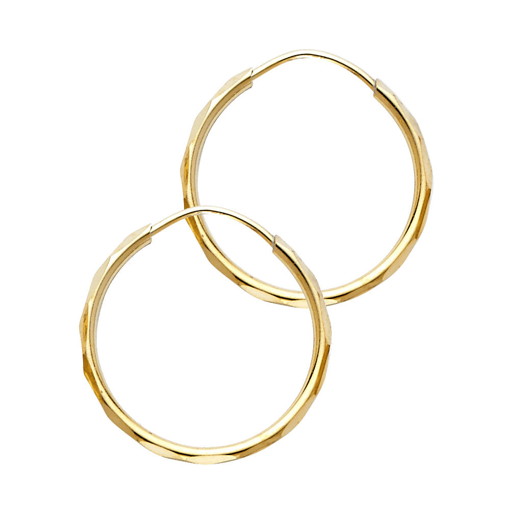 14K Yellow Gold Diamond-Cut Faceted Hoop Earrings 1.5mm thick aprox 3/4" in diameter