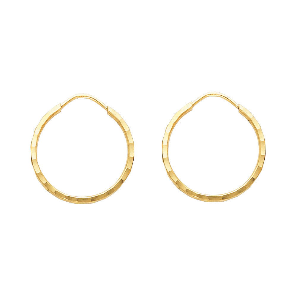 14K Yellow Gold Diamond-Cut 1.5mm Textured Round Hoop Earrings Thick Aprox 0.6" in Diameter