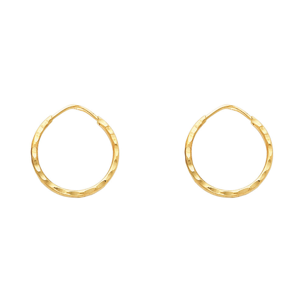 14K Yellow Gold Diamond-Cut 1.5mmTextured Round Hoop Earrings Thick Aprox 0.5" in Diameter