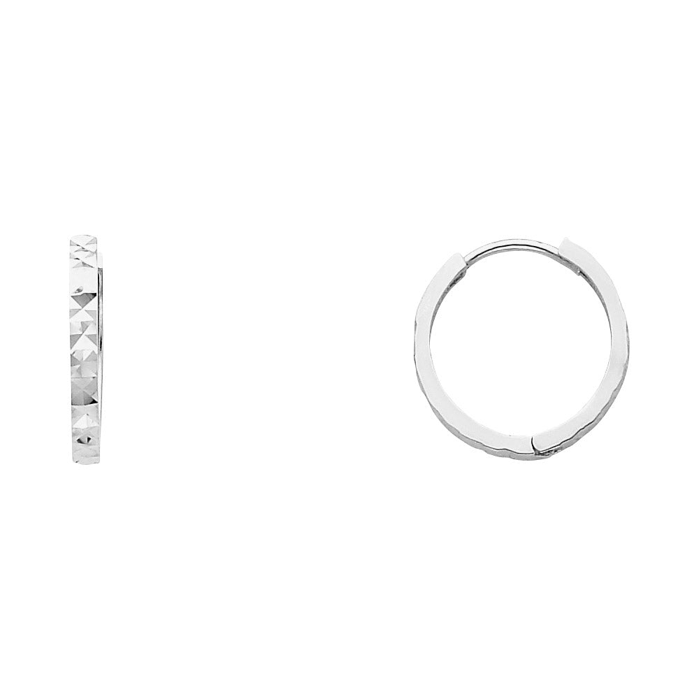 14K White Gold Diamond-Cut Hoop Earrings aprox 1/2" in diameter