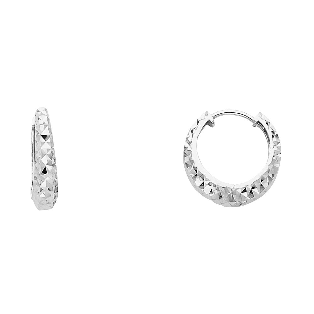 14K White Gold Wide Diamond-Cut Hoop Earrings aprox 1/2" in diameter