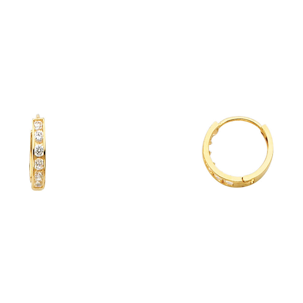 14K Yellow Gold CZ Channel-Set Hoop Earrings aprox 1/2" in diameter