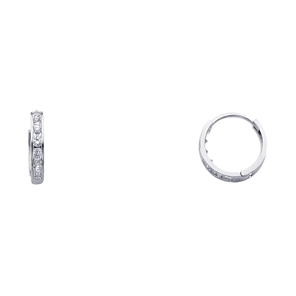 14K White Gold CZ Channel-Set Hoop Earrings aprox 1/2" in diameeter