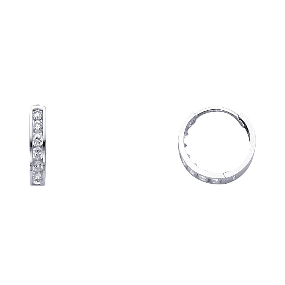 14K White Gold CZ Channel-Set Hoop Earrings aprox 1/2" in diameeter