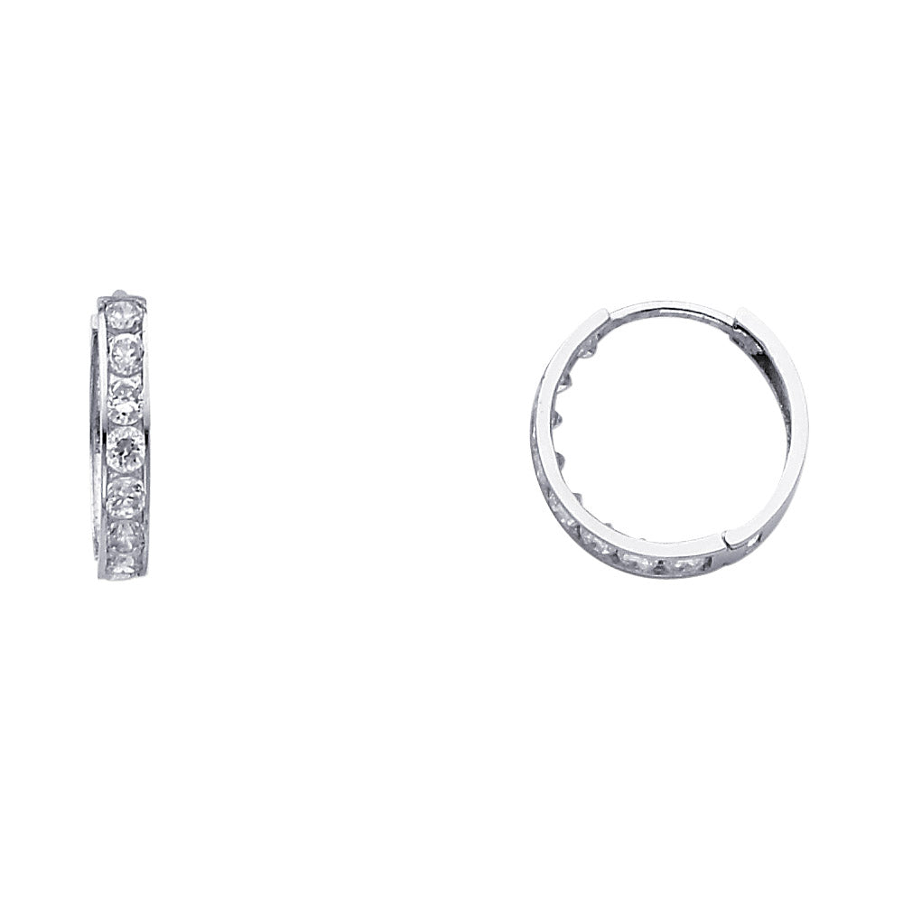 14K White Gold CZ Channel-Set Hoop Earrings aprox 1/2" in diameeter