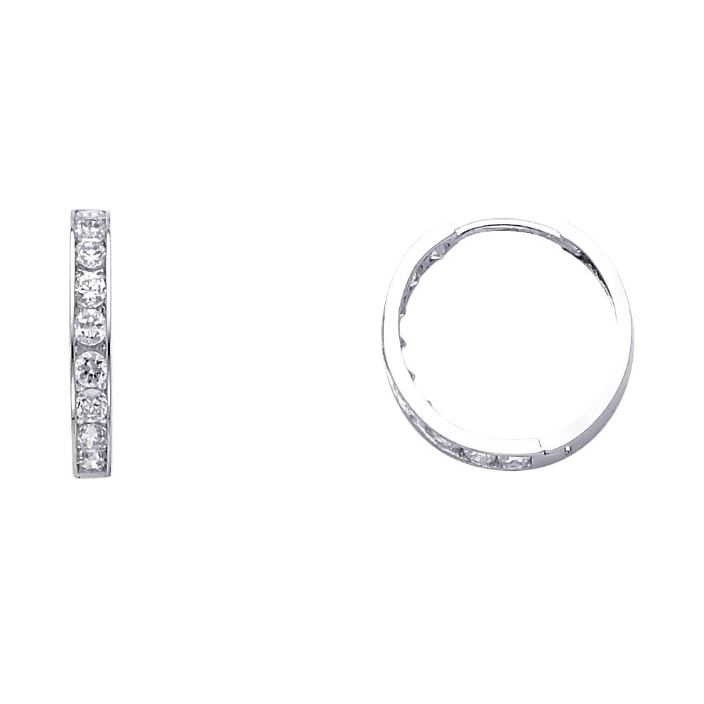14K White Gold CZ Channel-Set Hoop Earrings aprox 3/4" in diameeter
