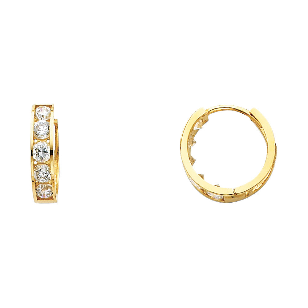 14K Yellow Gold CZ Channel-Set Hoop Earrings aprox 1/2" in diameter