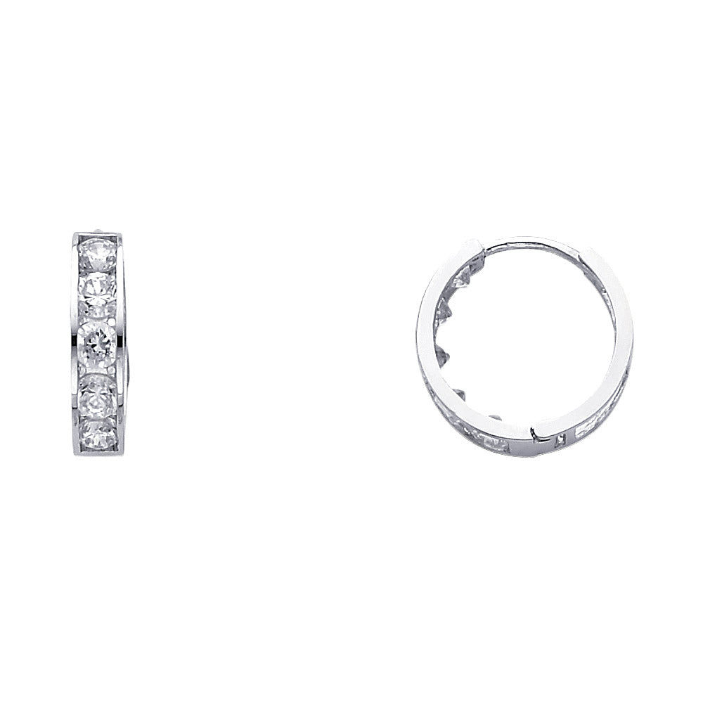 14K White Gold CZ Channel-Set Hoop Earrings aprox 1/2" in diameeter