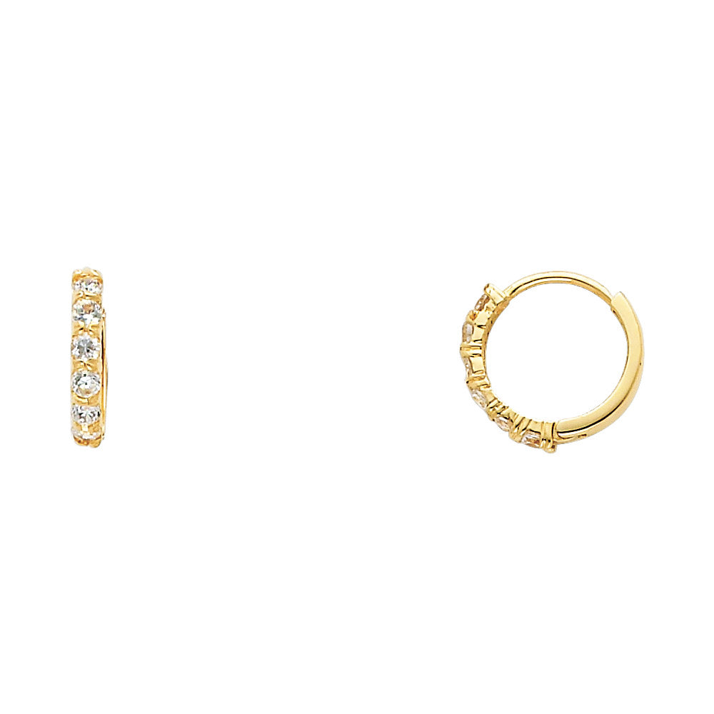 14K Yellow Gold CZ Channel Set Hoop Earrings aprox 1/2" in diameter