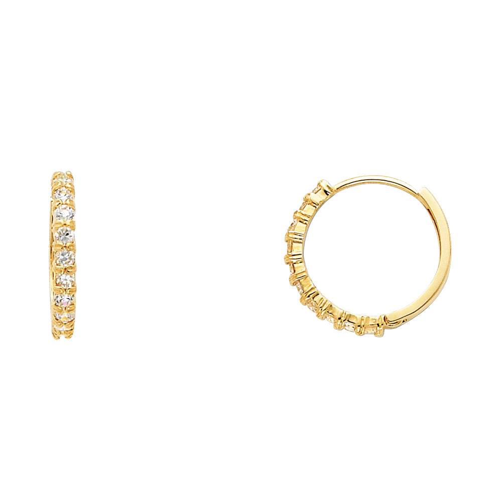 14K Yellow Gold CZ Channel Set Hoop Earrings aprox 1/2" in diameter