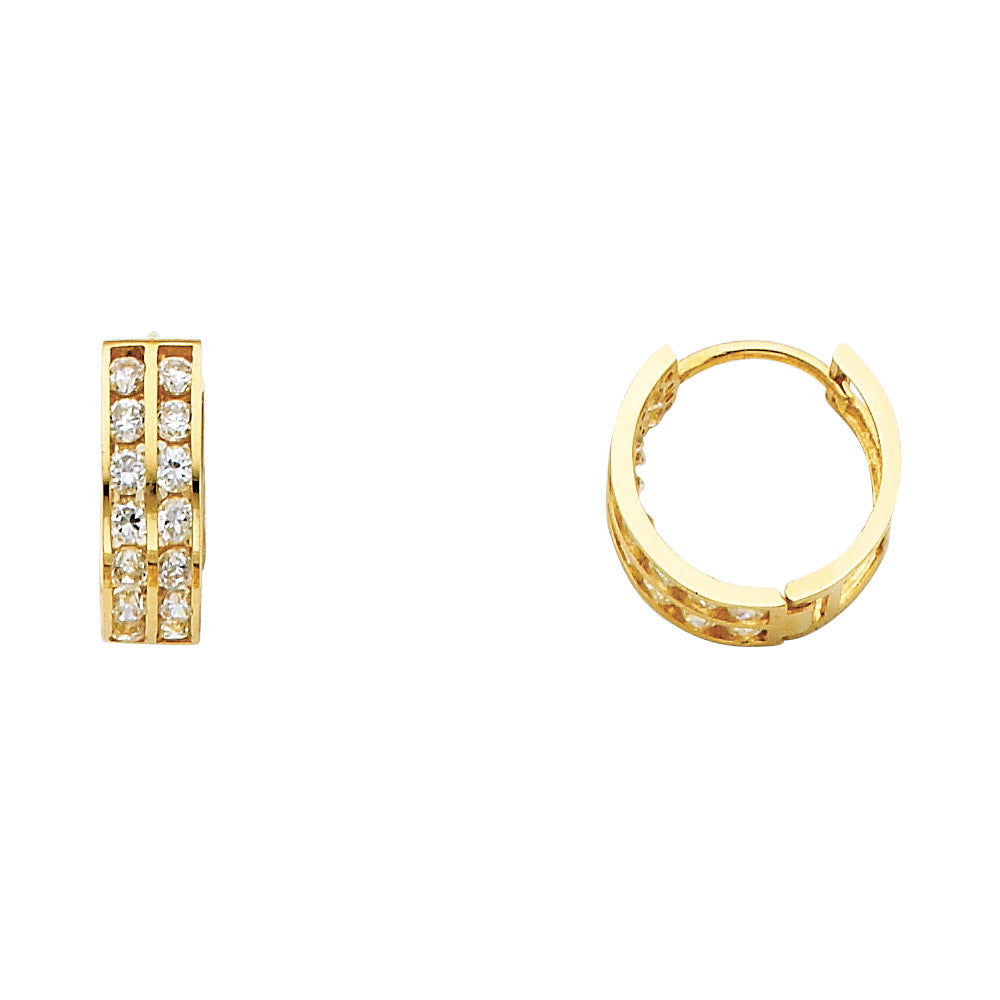 14K Yellow Gold 2-Line Huggie CZ Earrings