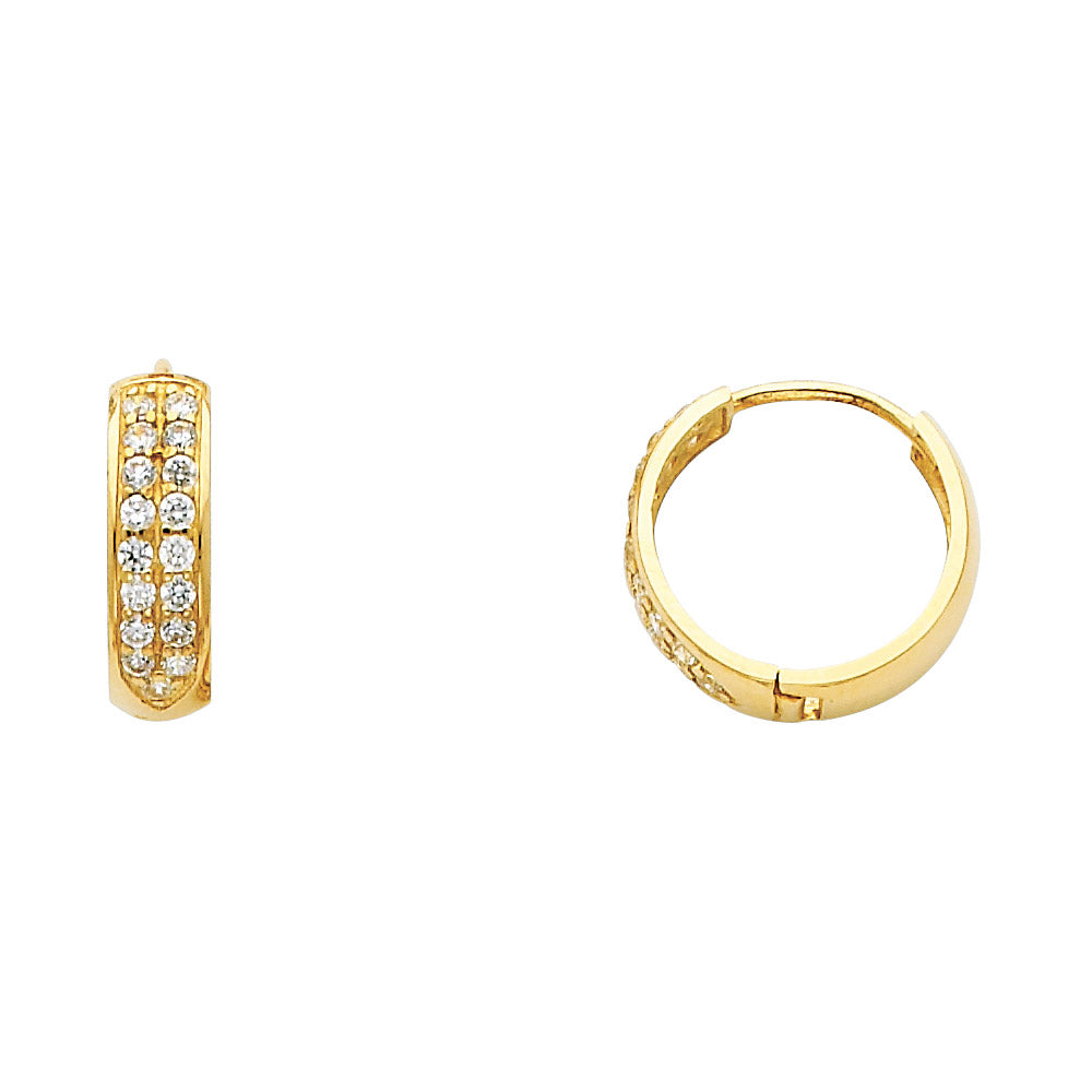 14K Yellow Gold 2-Line Huggie CZ Earrings