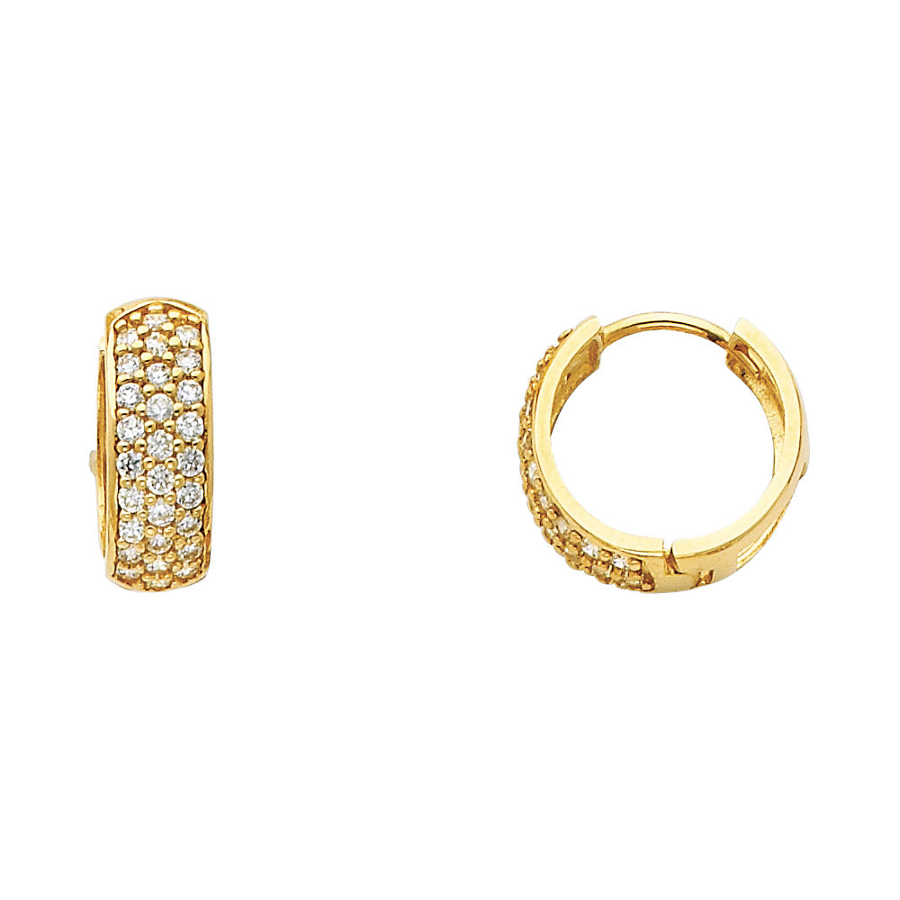 14K Yellow Gold 3-Line Huggie CZ Earrings