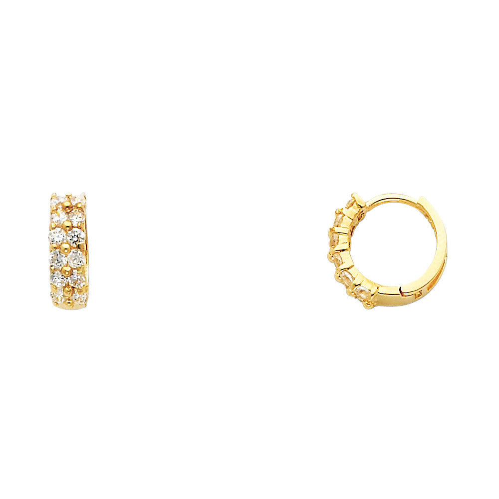 14K Yellow Gold 2-Line Huggie CZ Earrings