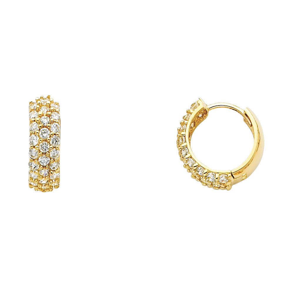 14K Yellow Gold 3-Line Huggie CZ Earrings