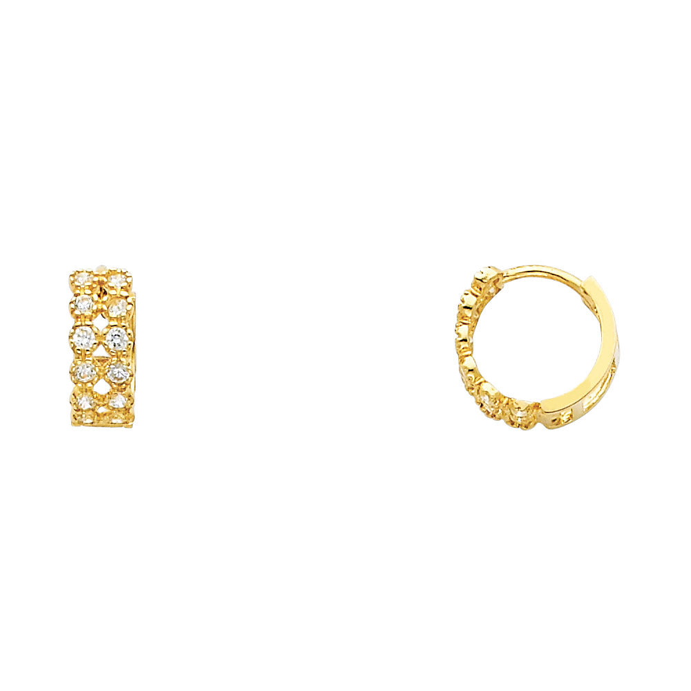 14K Yellow Gold 2-Line Huggie CZ Earrings