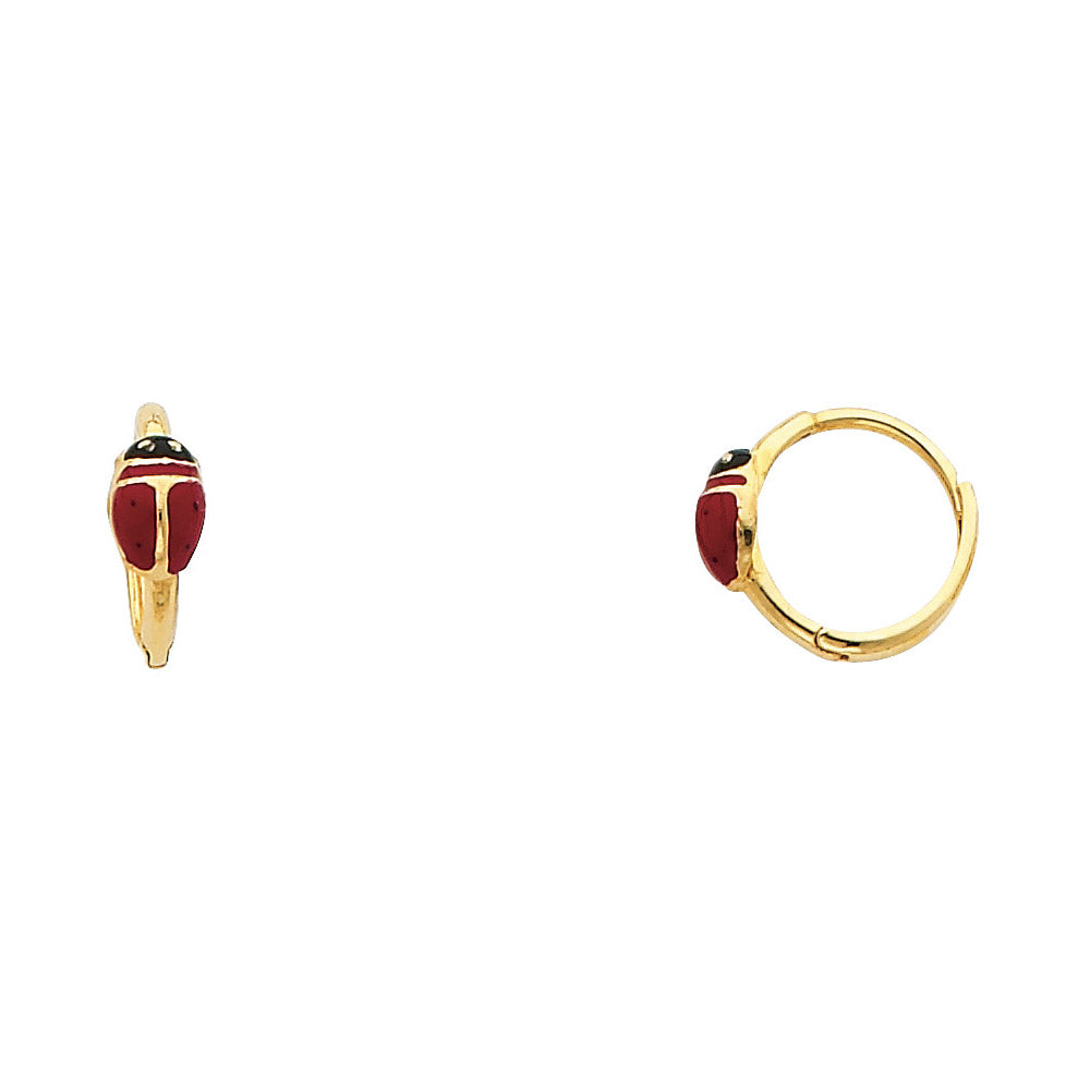 14K Yellow Gold Ladybug Hoop Earrings