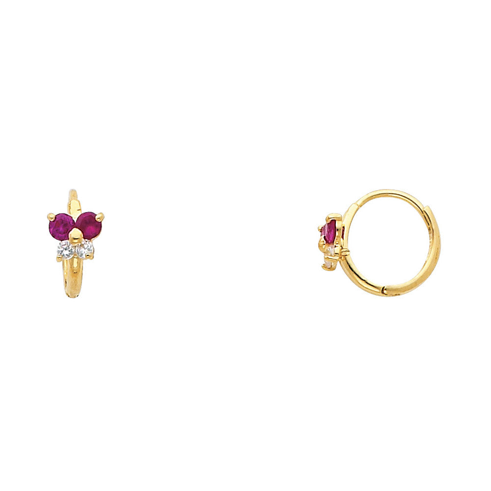 14K Yellow Gold Ruby and CZ Flower Children’s Earrings