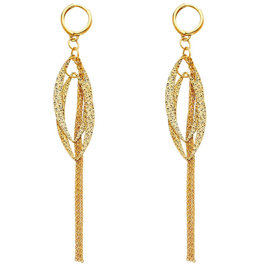 14K Yellow Gold Textured Leaf Dangle Earrings