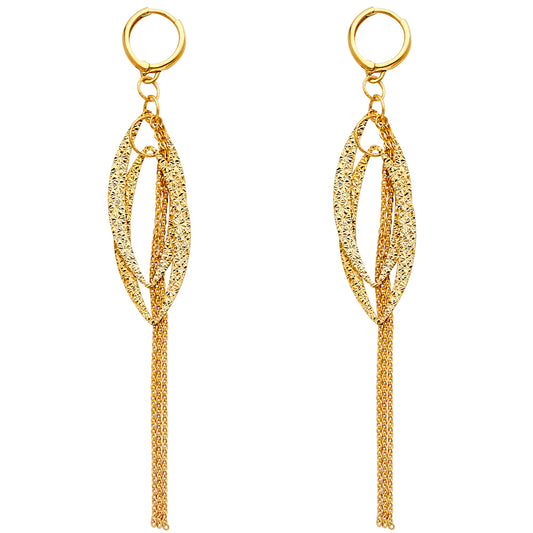 14K Yellow Gold Textured Leaf Dangle Earrings