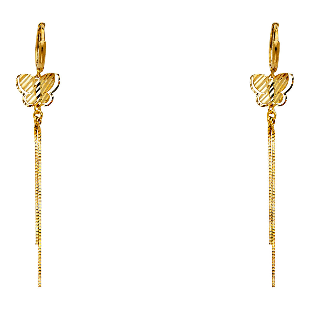 14K Yellow Gold Butterfly Filigree Dangle Earrings