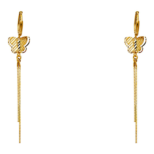 14K Yellow Gold Butterfly Filigree Dangle Earrings