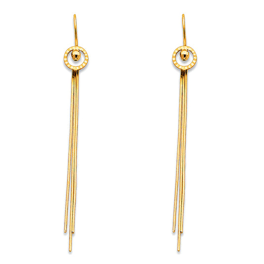 14K Yellow Gold TripleStrand Snake Chain Long Dangle Earrings