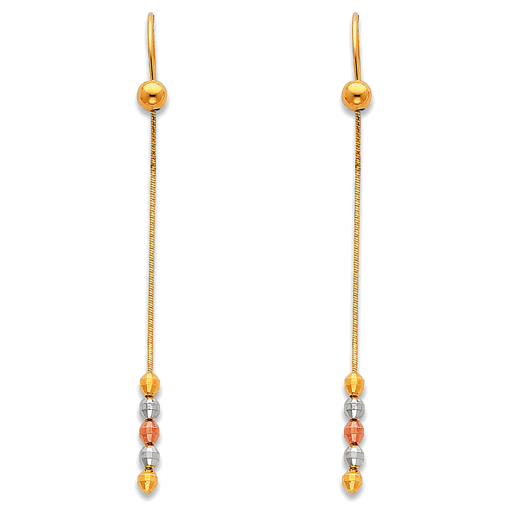 14K Tri-Color Gold Faceted Bead Dangle Earrings