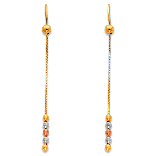 14K Tri-Color Gold Faceted Bead Dangle Earrings