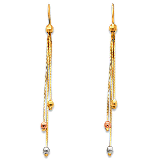 14K Tri-Color Gold Faceted Bead Dangle Earrings